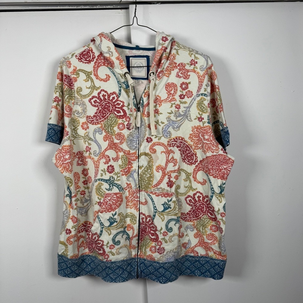 Merona Womens Paisley Floral Short Sleeve Zip Up Hoodie Cotton Plus Size 20W 22W